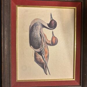 Framed Duck Art Print with Red and Brown Accents